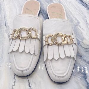 Zara Women’s Ecru White Leather Mule Sandals With Chain Size 39
